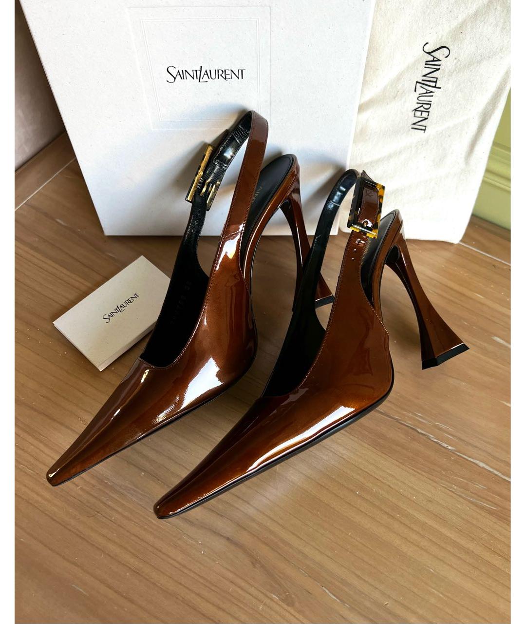 SAINT LAURENT Коричневые туфли из лакированной кожи, фото 5