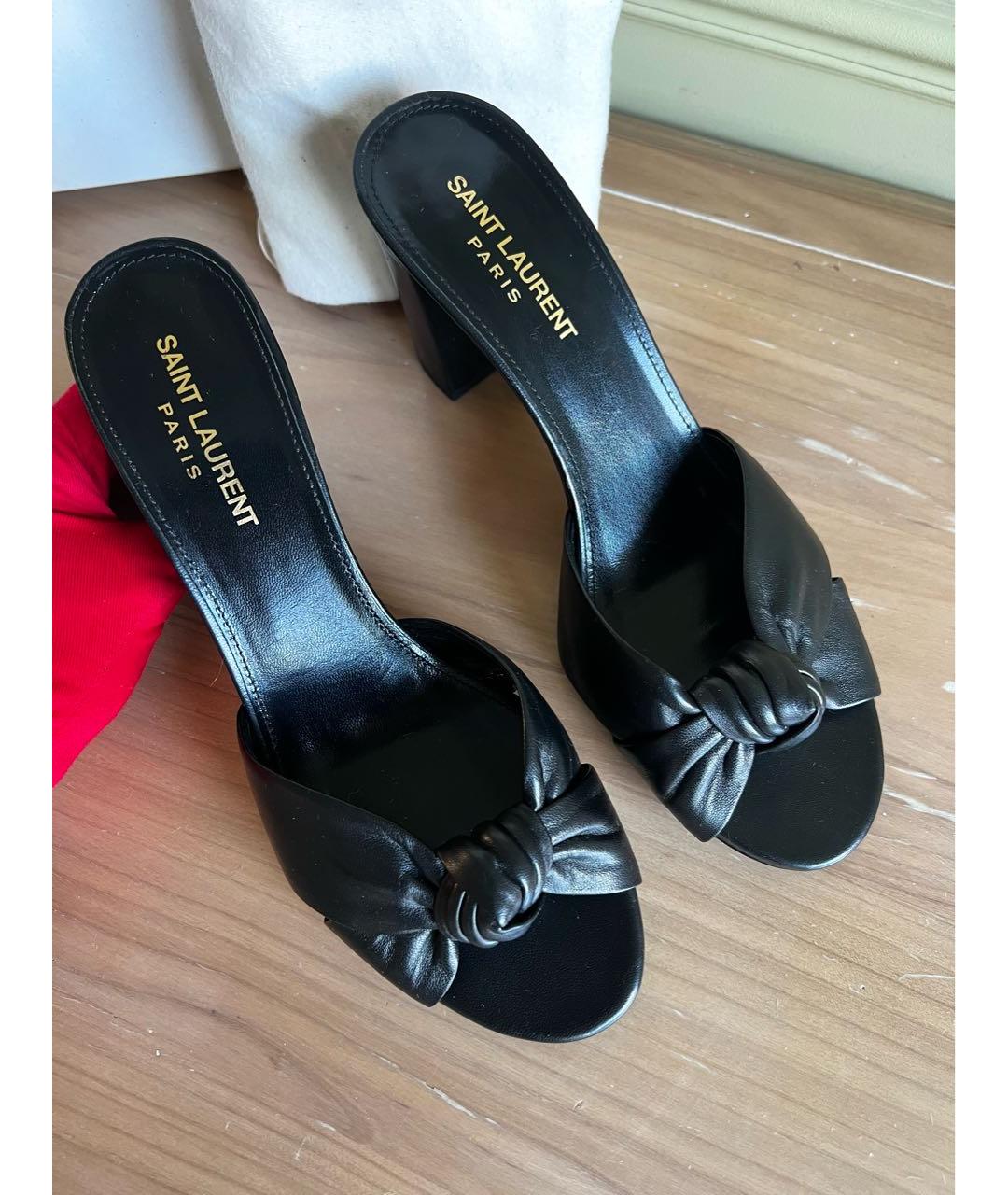 SAINT LAURENT Черные кожаные мюли, фото 2