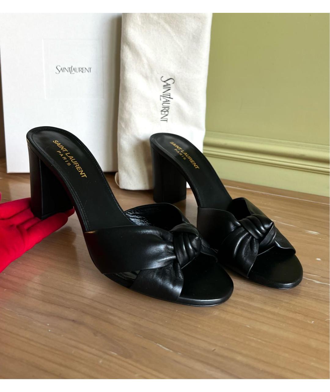 SAINT LAURENT Черные кожаные мюли, фото 9