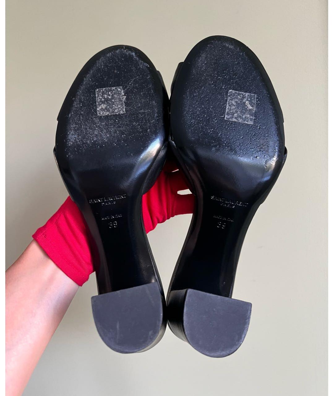 SAINT LAURENT Черные кожаные мюли, фото 7