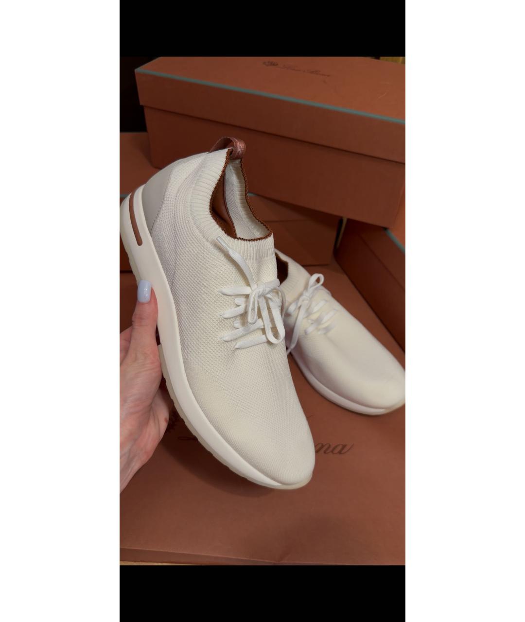 LORO PIANA Белые текстильные низкие кроссовки / кеды, фото 2