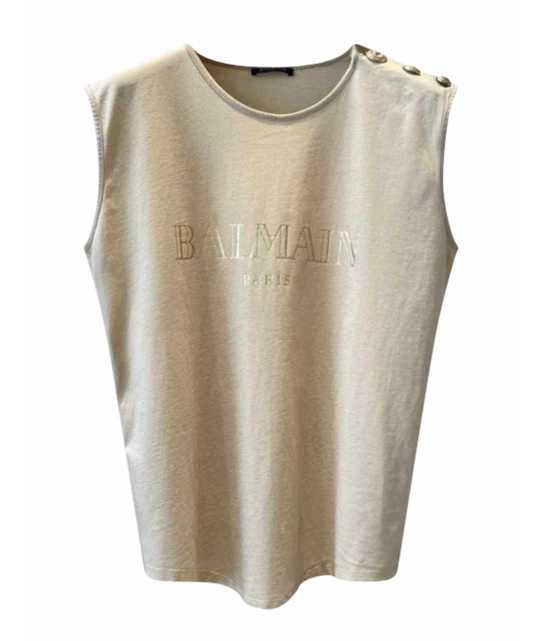 BALMAIN Бежевая хлопковая майка, фото 1