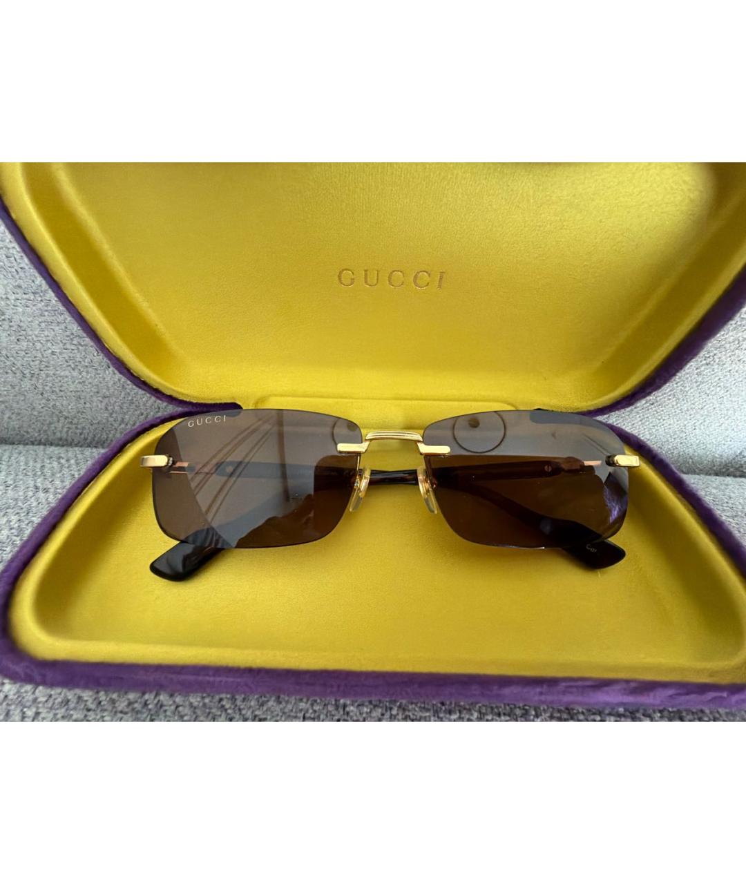 GUCCI Золотые металлические солнцезащитные очки, фото 3