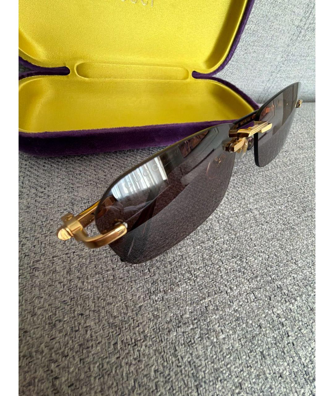 GUCCI Золотые металлические солнцезащитные очки, фото 2
