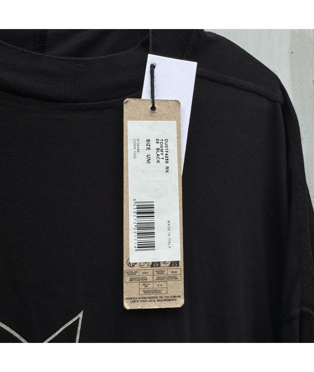 RICK OWENS Черная хлопковая футболка, фото 4