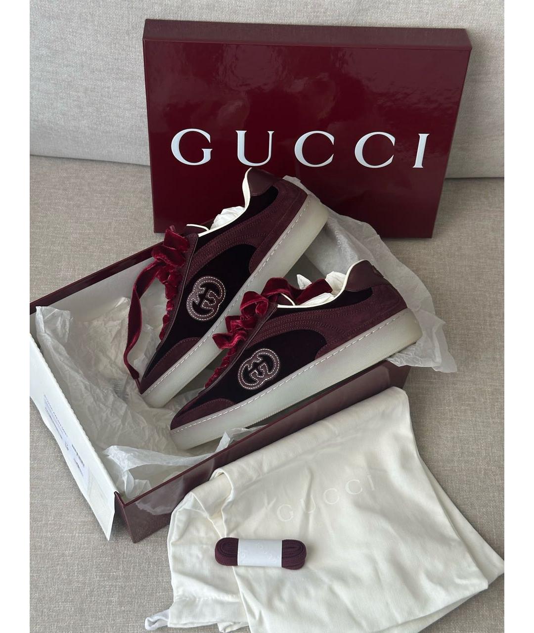 GUCCI Бордовые бархатные кеды, фото 5
