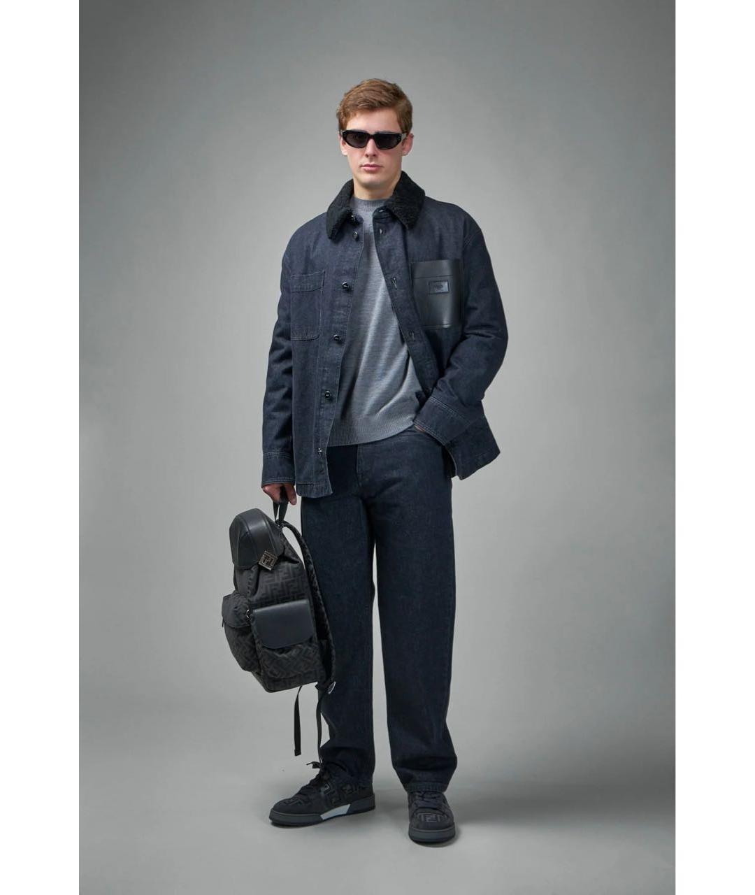 FENDI Темно-синие хлопковые прямые джинсы, фото 2