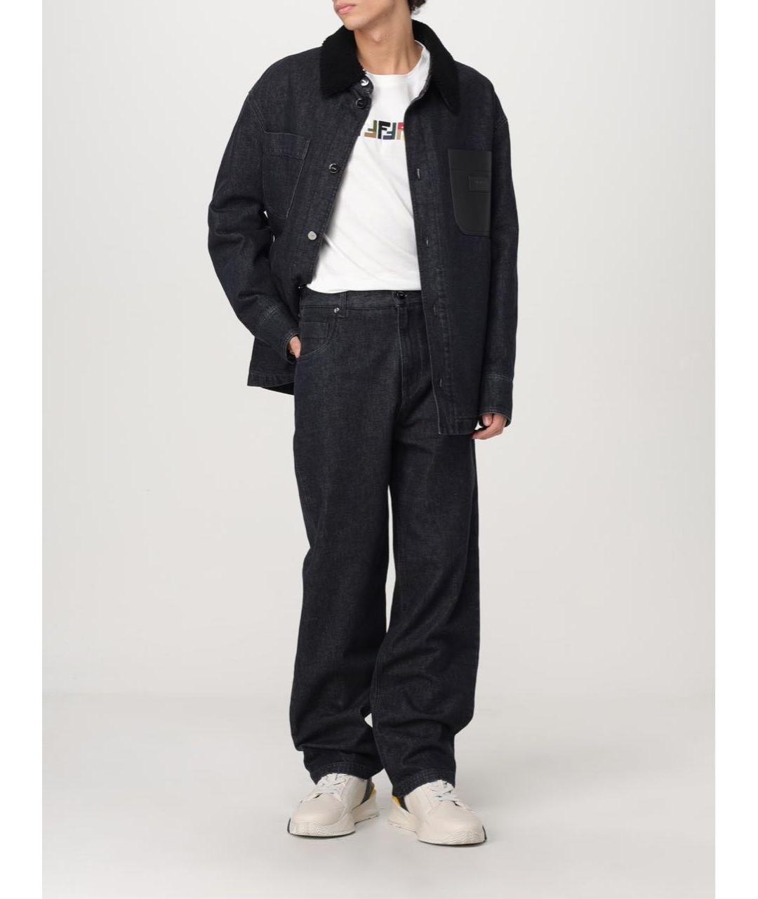 FENDI Темно-синие хлопковые прямые джинсы, фото 6