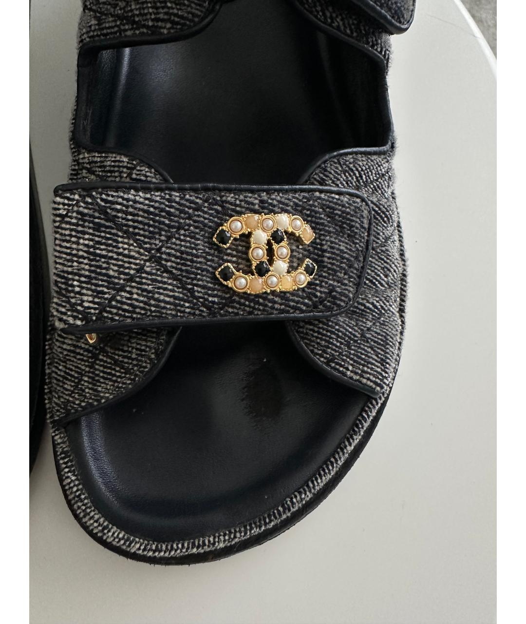 CHANEL Серые текстильные сандалии, фото 6
