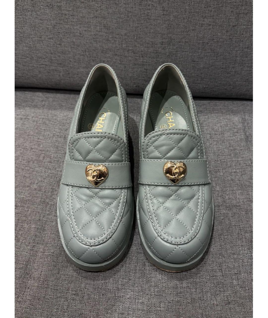 CHANEL Бирюзовые кожаные лоферы, фото 2