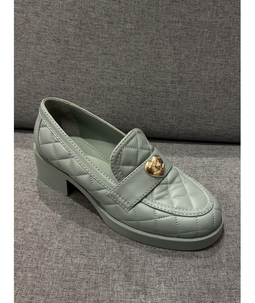CHANEL Бирюзовые кожаные лоферы, фото 9