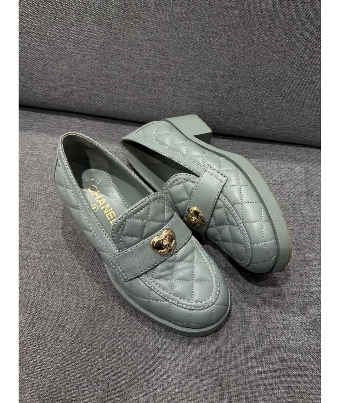 CHANEL Бирюзовые кожаные лоферы, фото 7