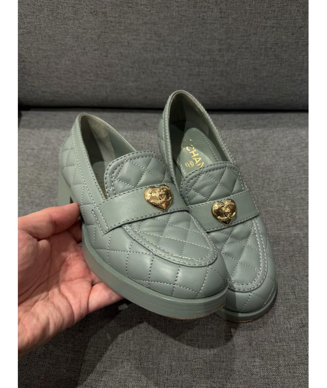 CHANEL Бирюзовые кожаные лоферы, фото 3