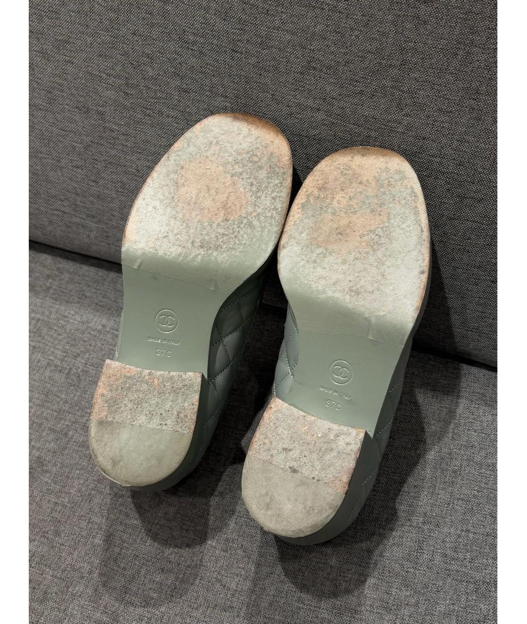 CHANEL Бирюзовые кожаные лоферы, фото 8