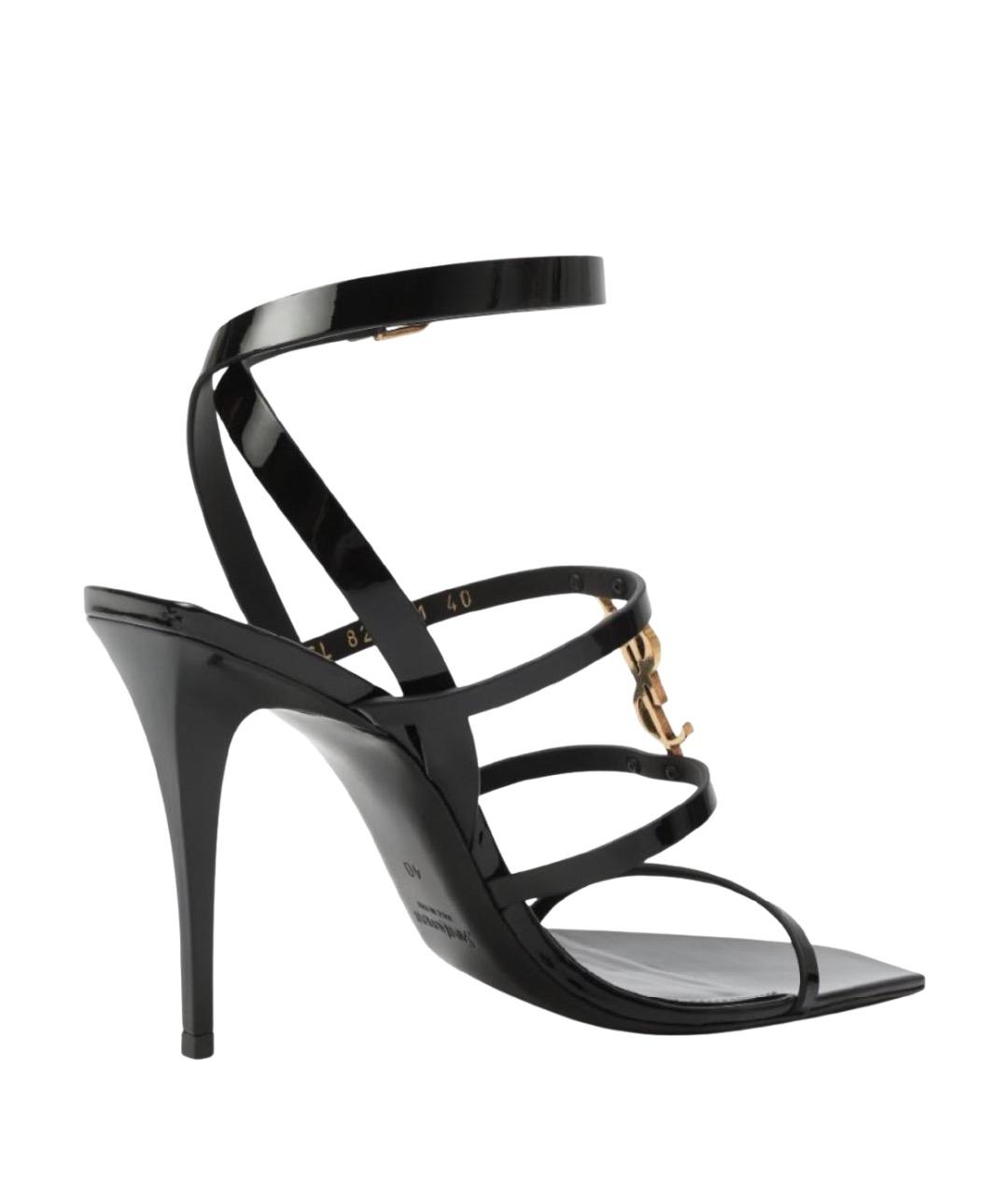 SAINT LAURENT Черные босоножки из лакированной кожи, фото 1