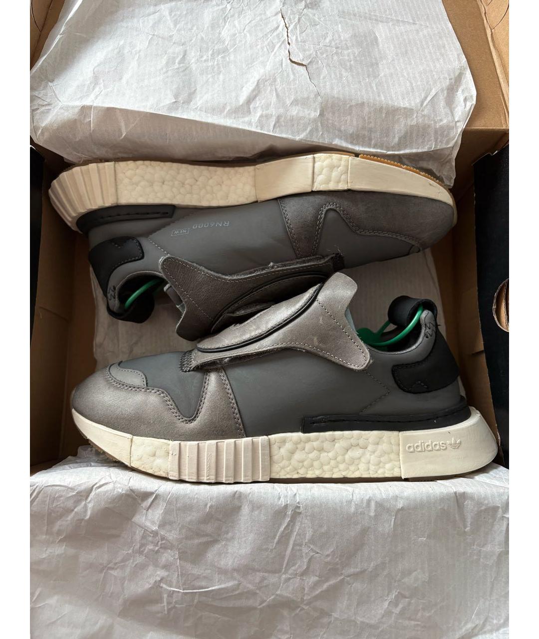 ADIDAS Антрацитовые кожаные низкие кроссовки / кеды, фото 2