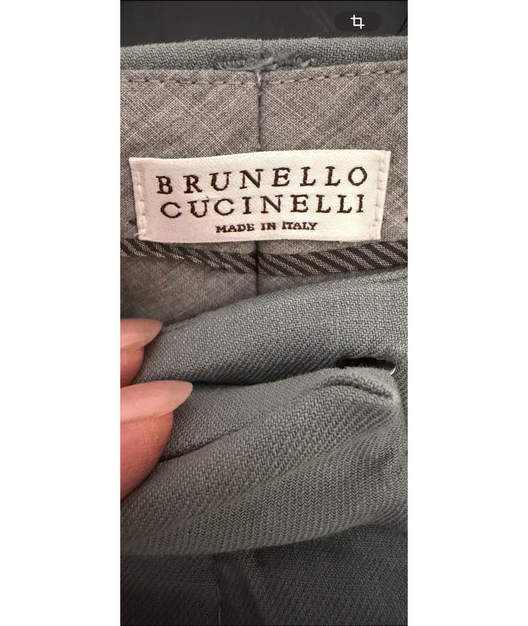 BRUNELLO CUCINELLI Серые льняные прямые брюки, фото 4