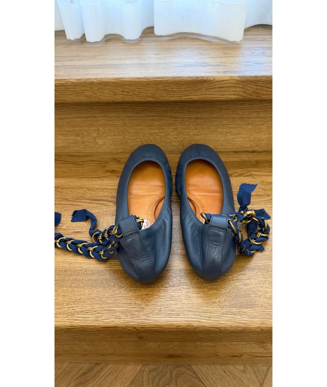 LANVIN Синие кожаные балетки, фото 4