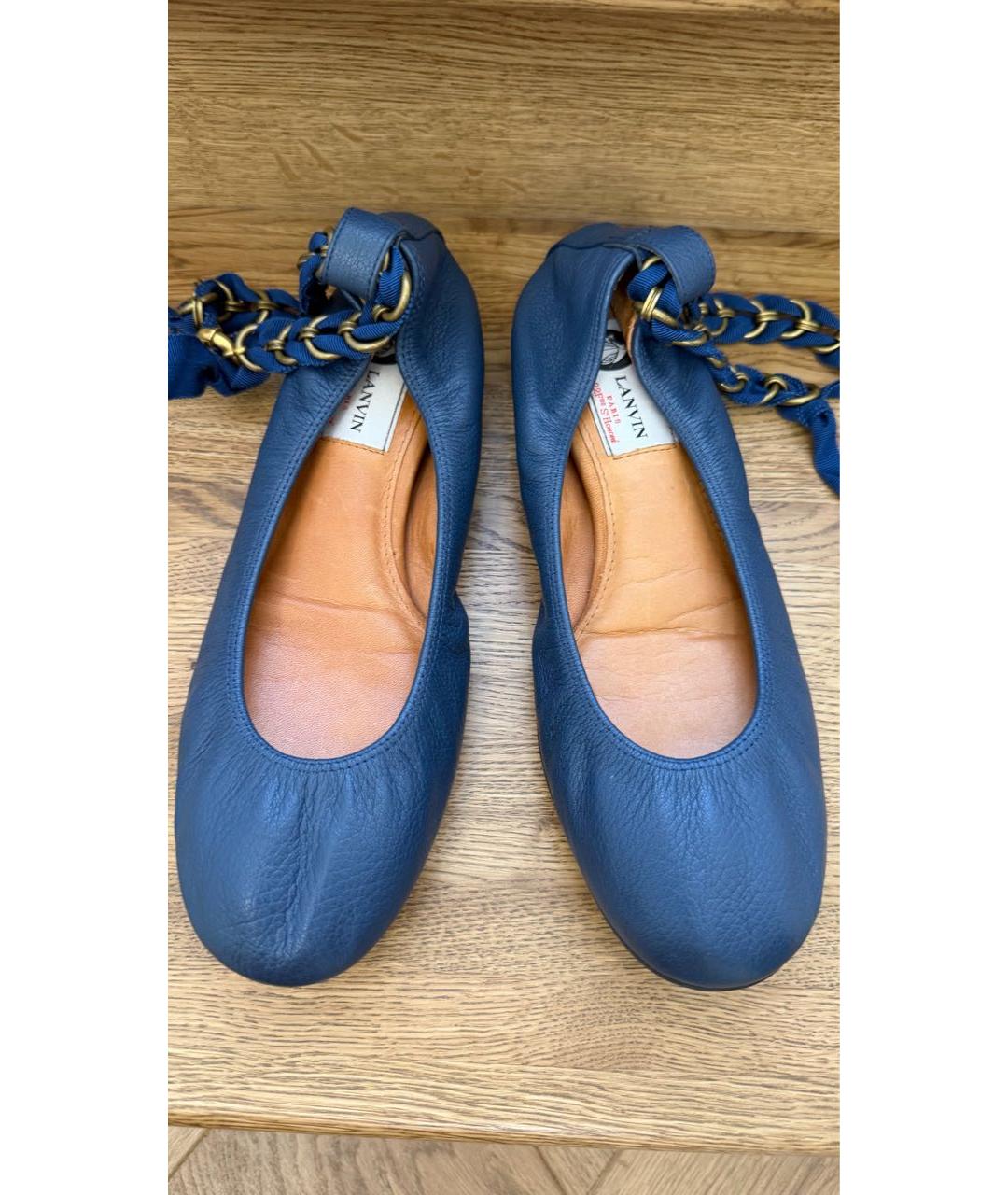 LANVIN Синие кожаные балетки, фото 3