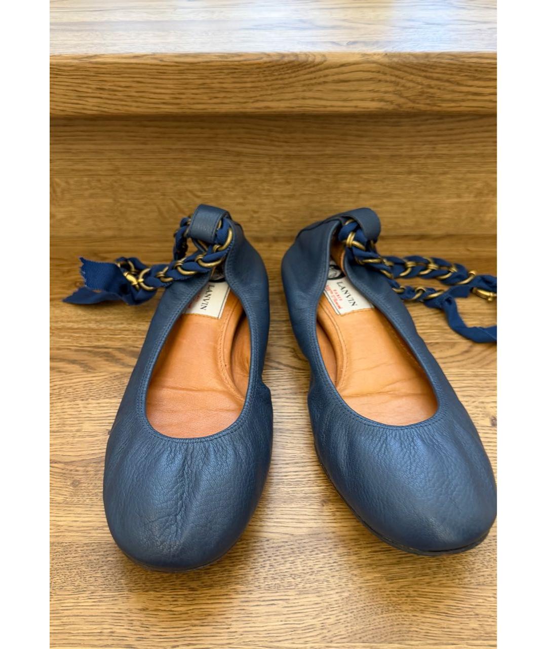 LANVIN Синие кожаные балетки, фото 2