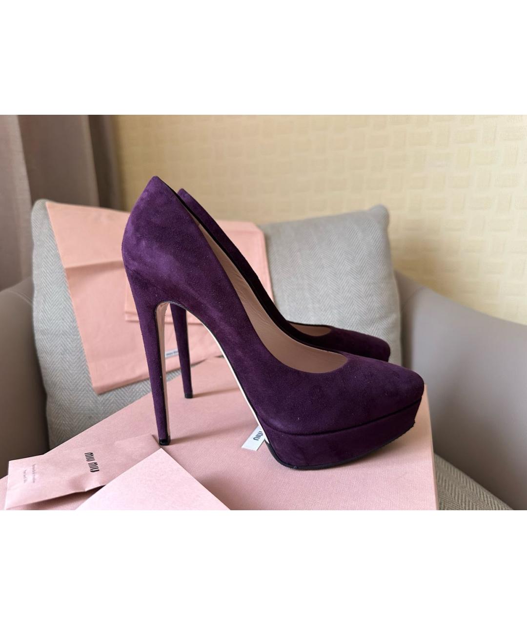 MIU MIU Фиолетовые замшевые туфли, фото 7