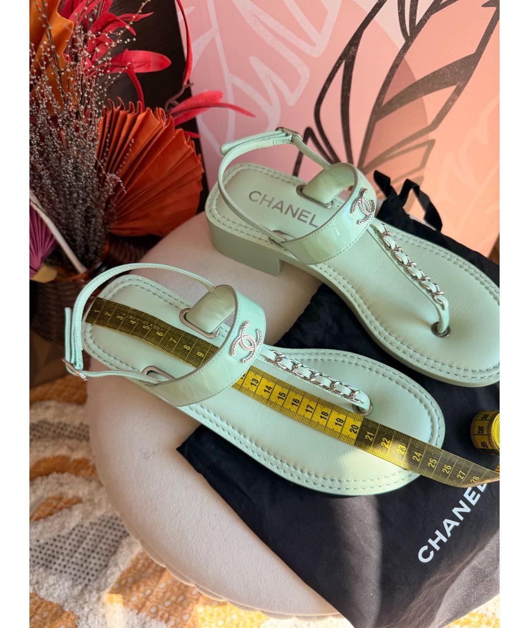 CHANEL Бирюзовые кожаные сандалии, фото 6