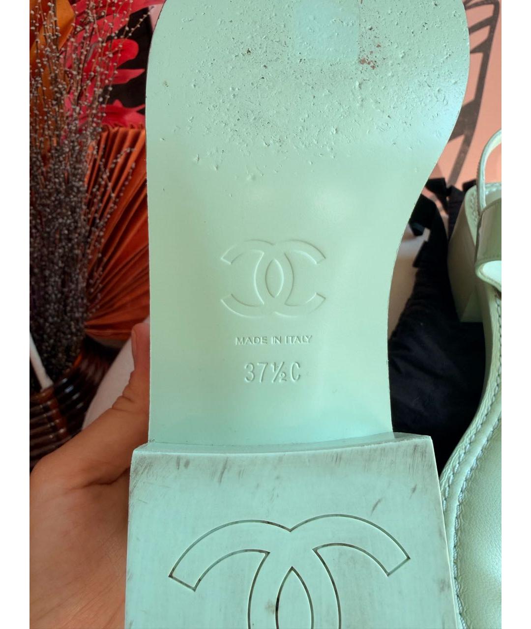 CHANEL Бирюзовые кожаные сандалии, фото 5