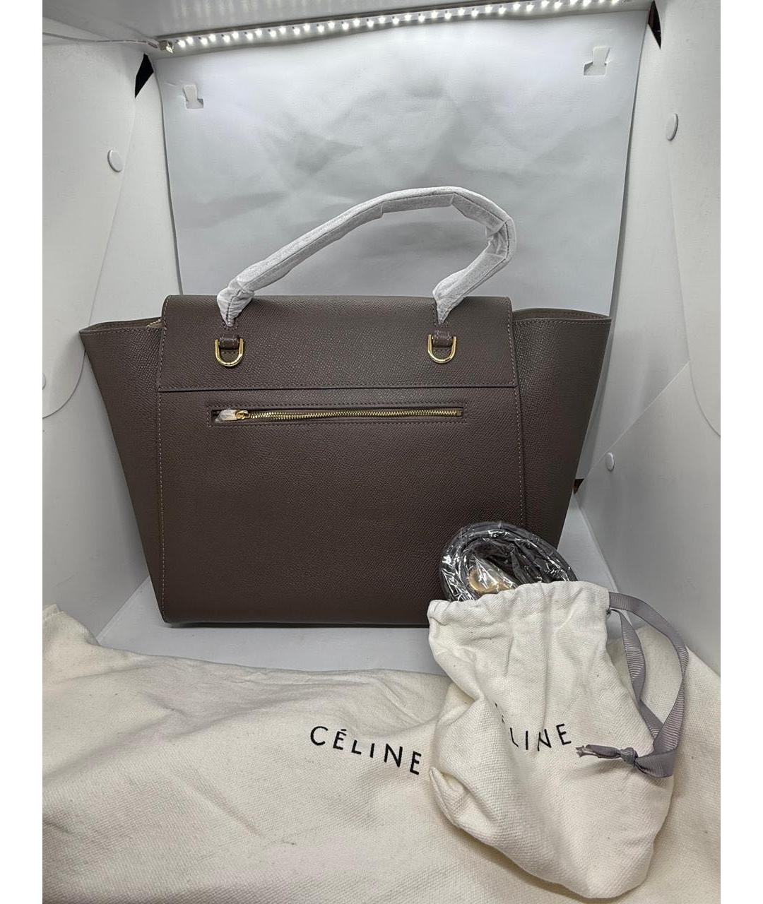 CELINE Коричневая кожаная сумка с короткими ручками, фото 3
