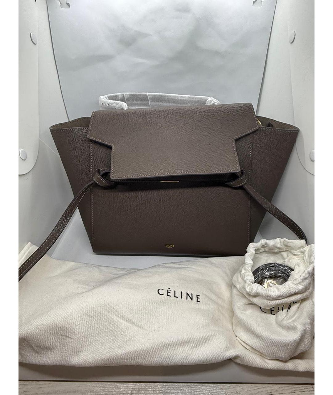 CELINE Коричневая кожаная сумка с короткими ручками, фото 5