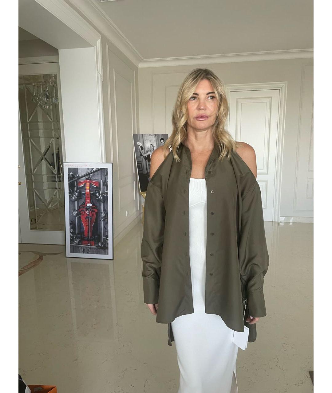 VALENTINO Хаки шелковая блузы, фото 5