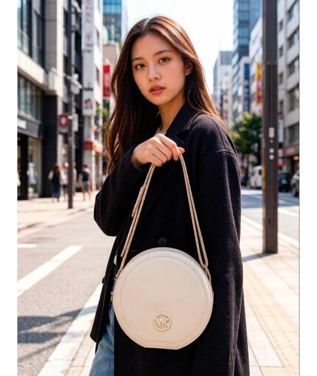 MICHAEL KORS Бежевая кожаная сумка через плечо, фото 4