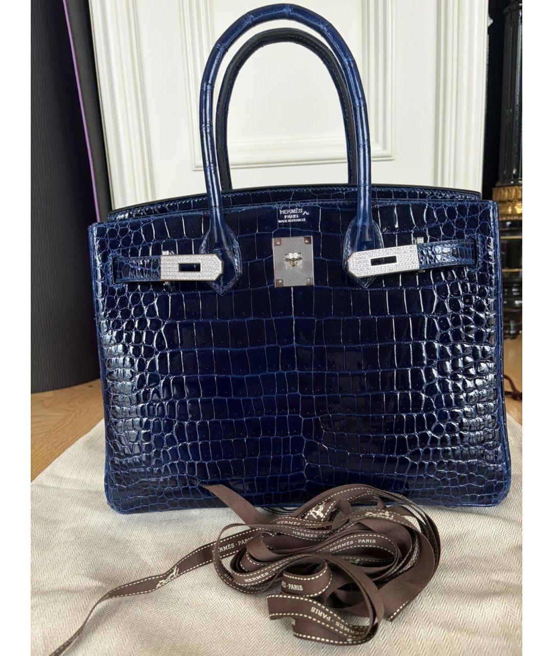 HERMES Темно-синяя сумка с короткими ручками из экзотической кожи, фото 9