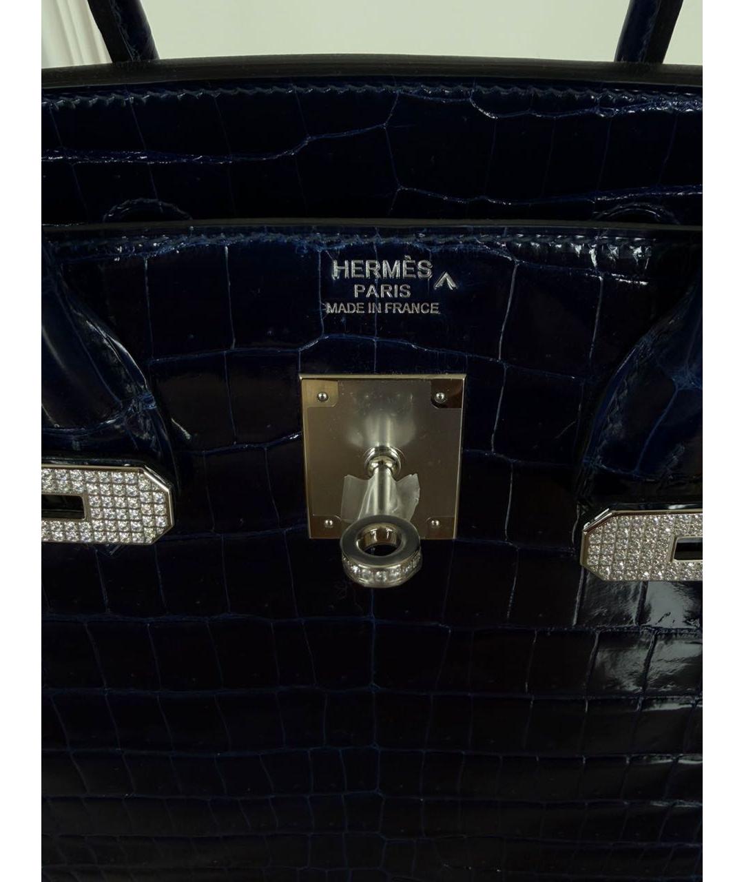 HERMES Темно-синяя сумка с короткими ручками из экзотической кожи, фото 2