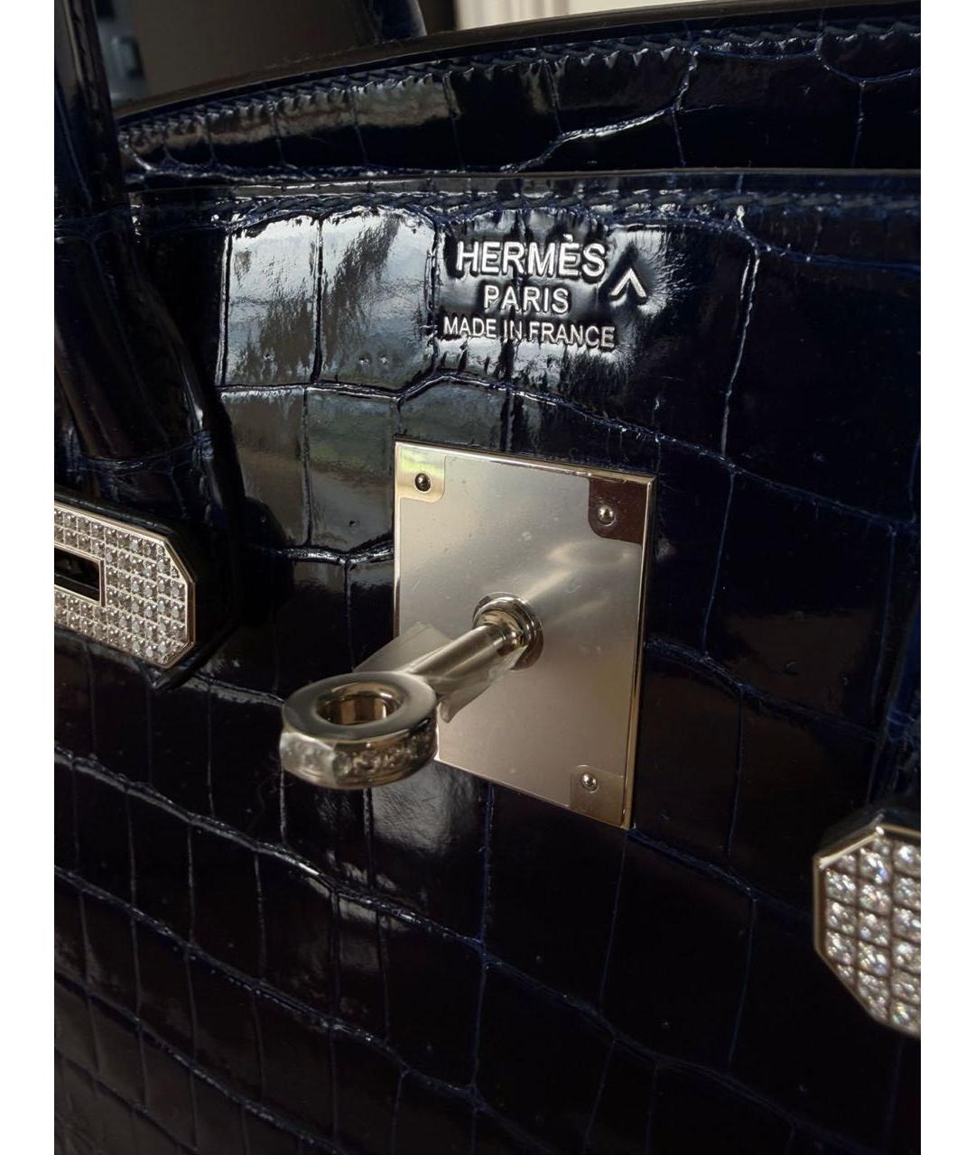 HERMES Темно-синяя сумка с короткими ручками из экзотической кожи, фото 4