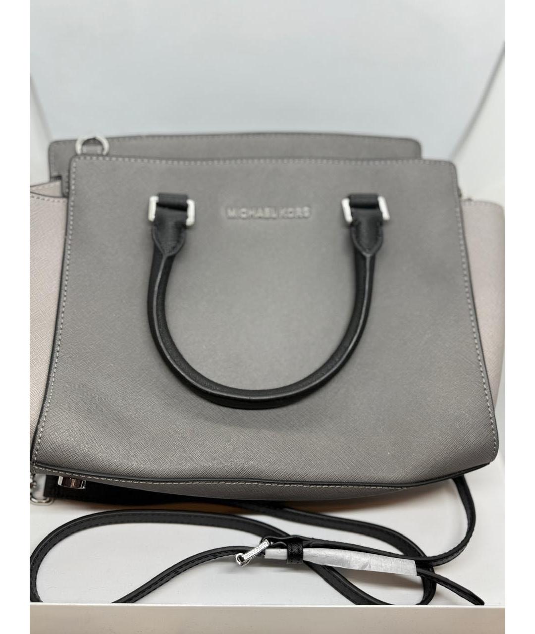 MICHAEL KORS Серая кожаная сумка с короткими ручками, фото 5