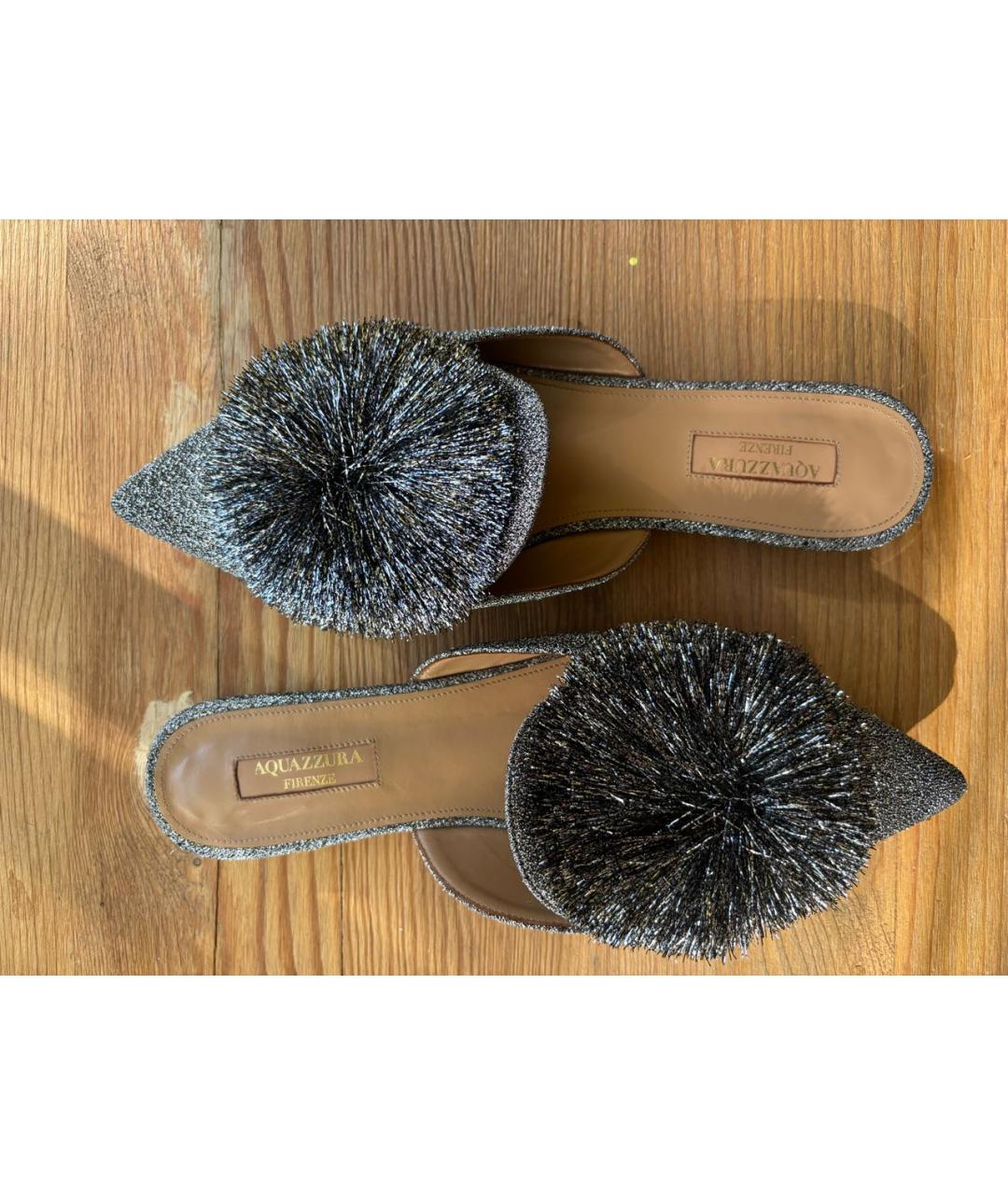 AQUAZZURA Антрацитовые кожаные мюли, фото 3