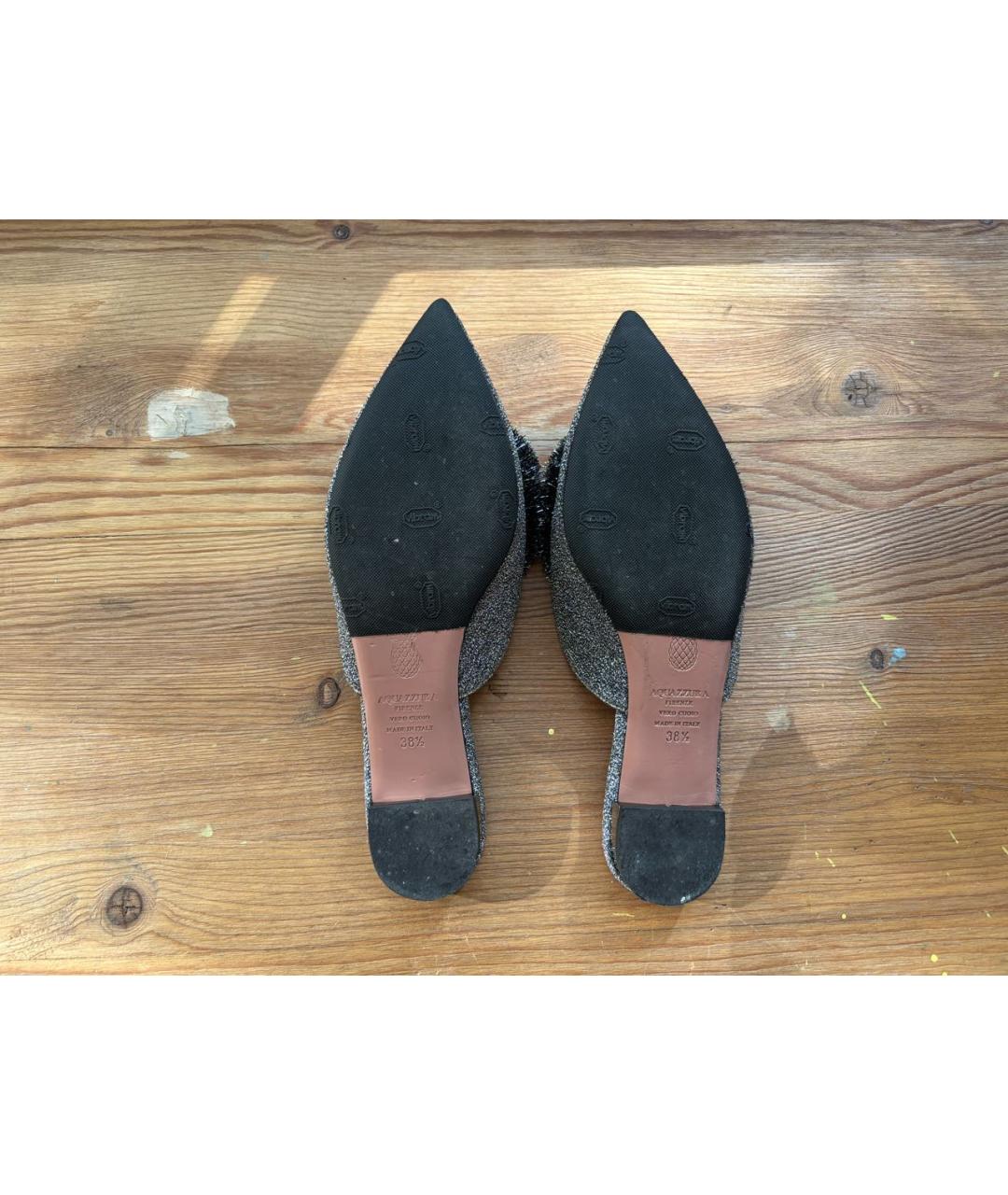AQUAZZURA Антрацитовые кожаные мюли, фото 4