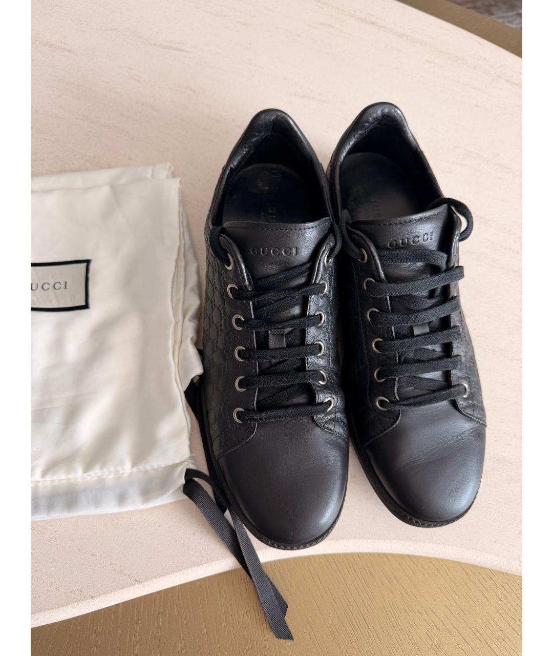 GUCCI Черные кожаные кеды, фото 3