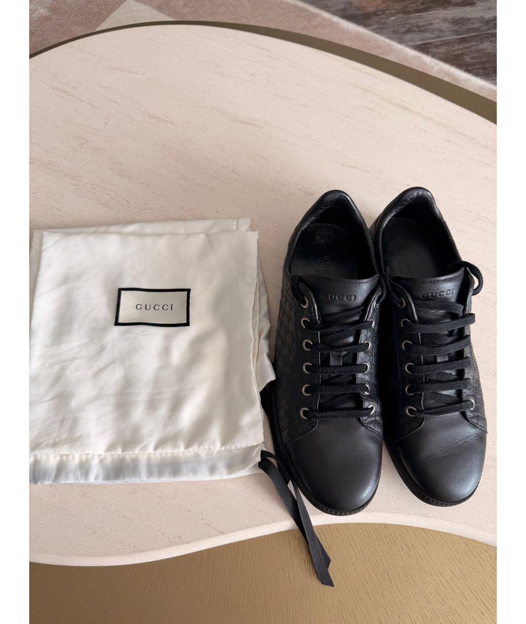 GUCCI Черные кожаные кеды, фото 4