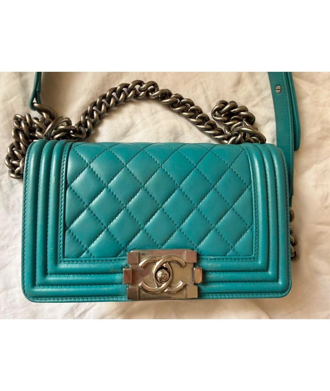 CHANEL Бирюзовая кожаная сумка через плечо, фото 6