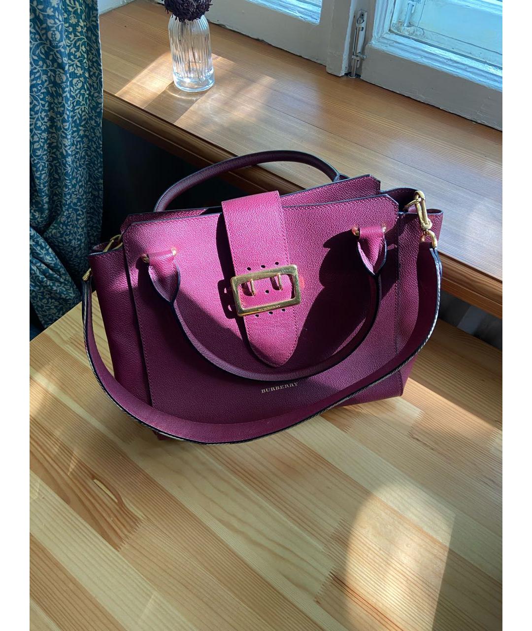 BURBERRY Бордовая кожаная сумка тоут, фото 2