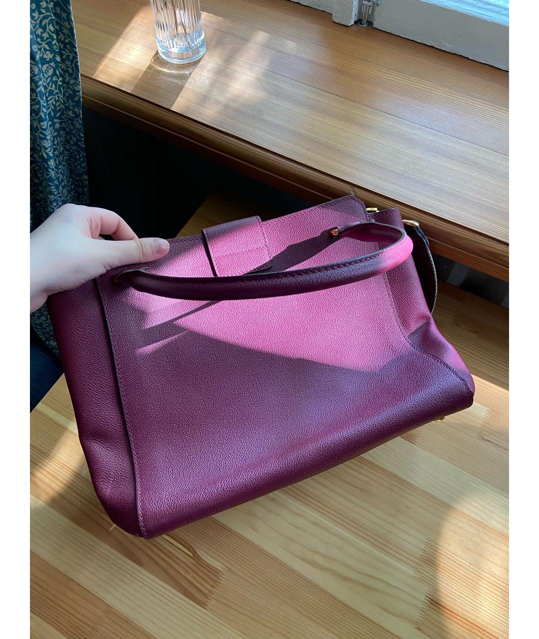 BURBERRY Бордовая кожаная сумка тоут, фото 3