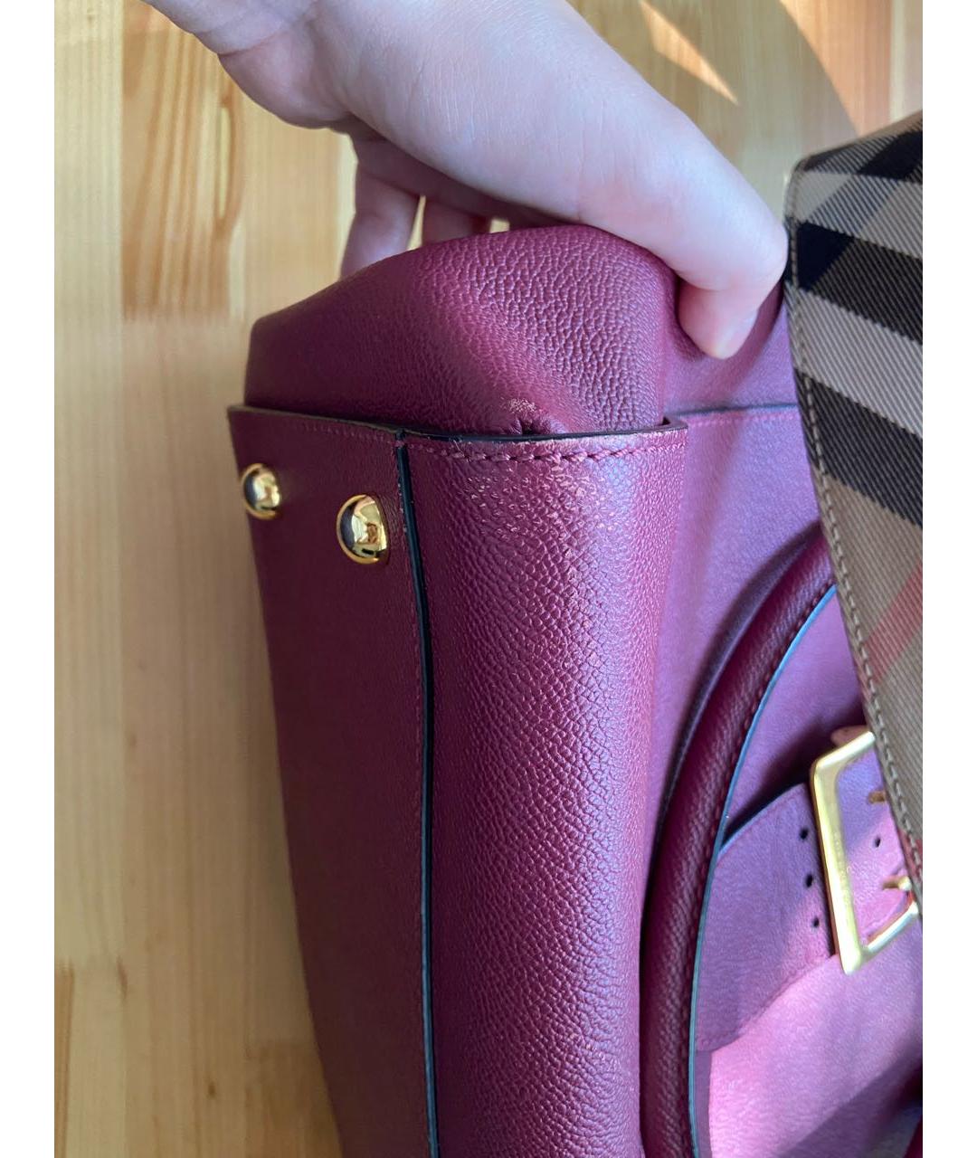 BURBERRY Бордовая кожаная сумка тоут, фото 7