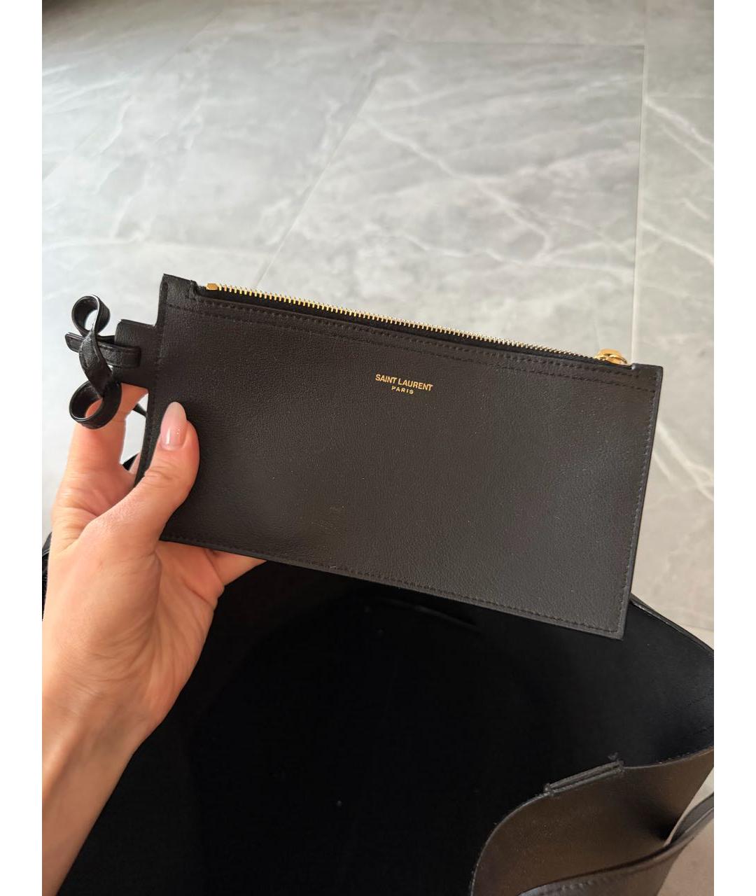 SAINT LAURENT Черная кожаная сумка тоут, фото 8