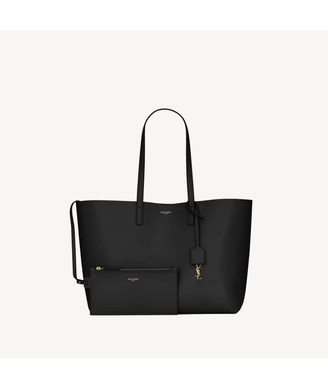 SAINT LAURENT Черная кожаная сумка тоут, фото 2