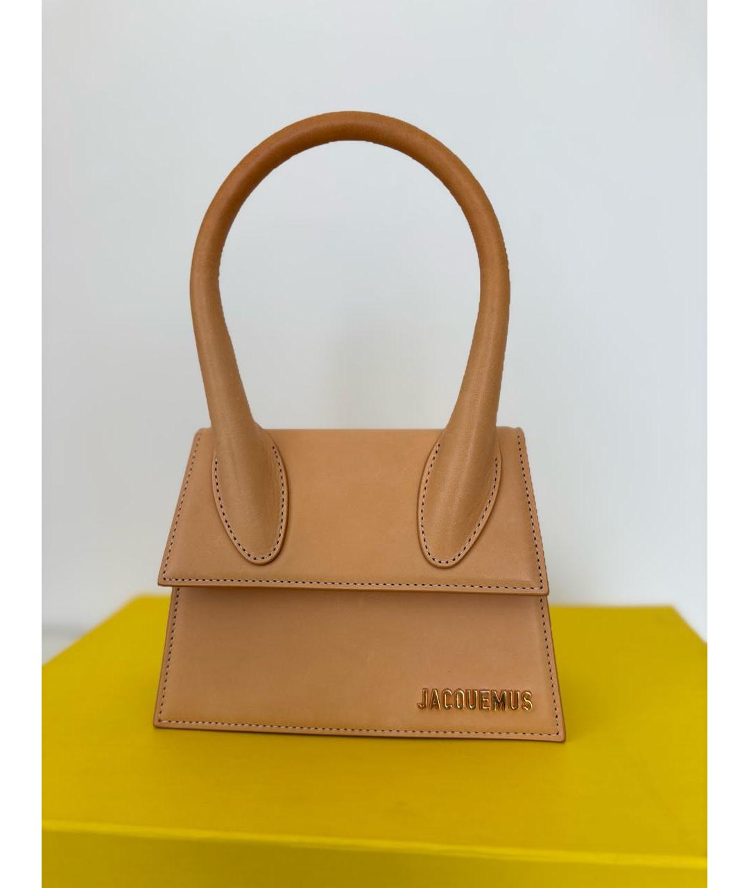 JACQUEMUS Бежевая кожаная сумка с короткими ручками, фото 8