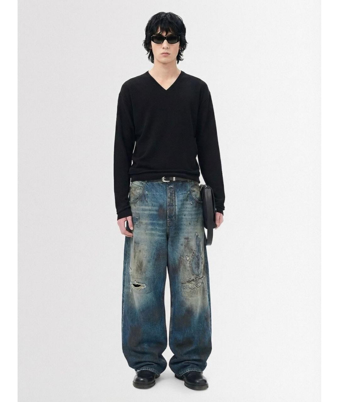 ANN DEMEULEMEESTER Синие хлопковые прямые джинсы, фото 4