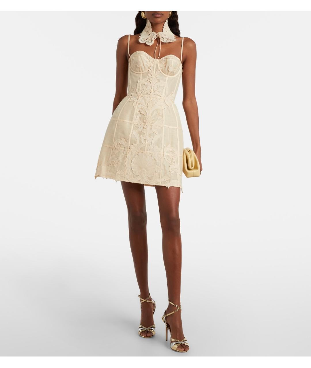 ZIMMERMANN Бежевое льняное коктейльное платье, фото 4
