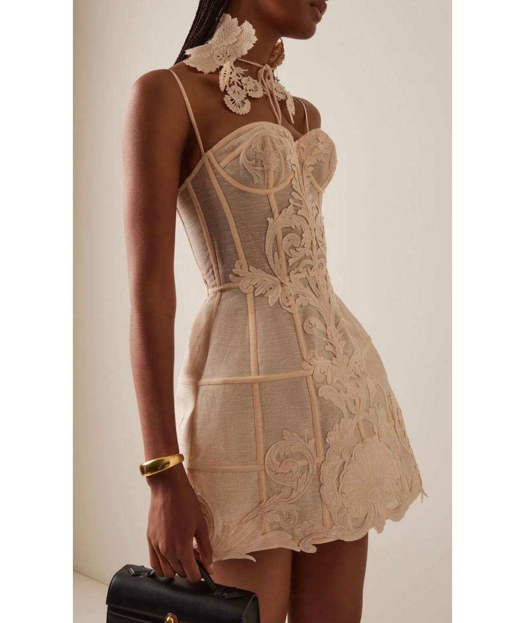 ZIMMERMANN Бежевое льняное коктейльное платье, фото 6