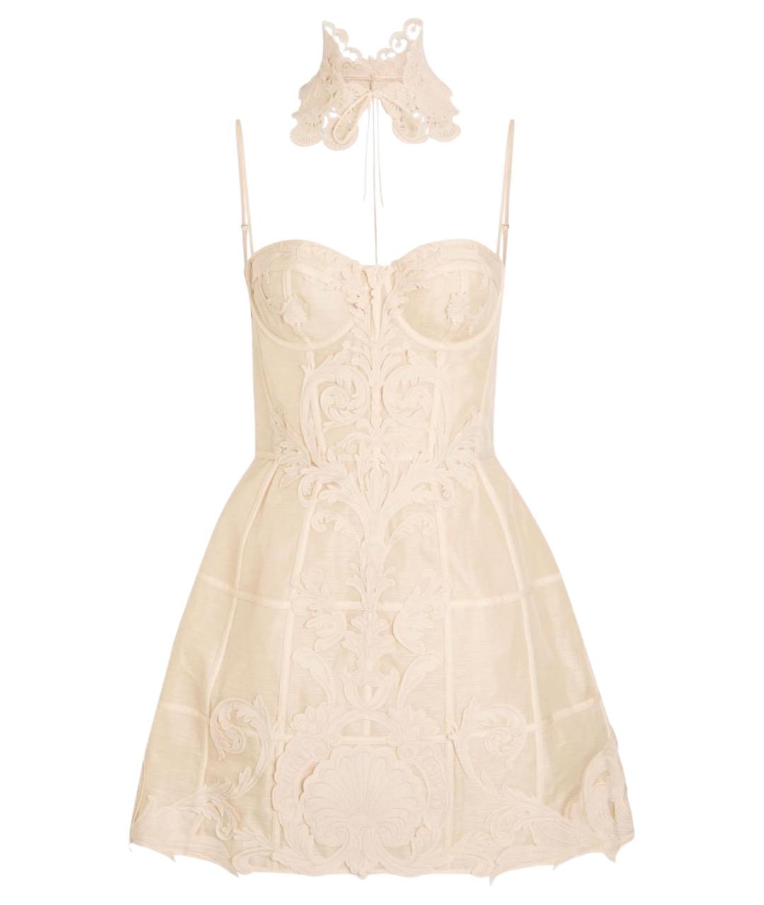 ZIMMERMANN Бежевое льняное коктейльное платье, фото 1